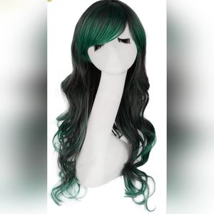 New long layered 28" Mermaid emerald ombre green synthetic wavy wig